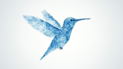 Abstract Blue Hummingbird in Flight Pointillist Style Artwork