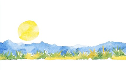 Sunny mountain landscape, grass foreground, summer scene, nature background, website header