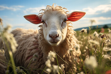 vibrant coexistence of lively sheep and flourishing meadows epitomizes blissful bond between these content creatures, bountiful fields, and their indispensable contribution to realm of farming and pas