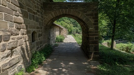 Obraz premium Stone Archway Pathway in a Sunlit Garden
