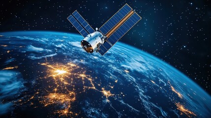 A Satellite Orbiting Earth Over A Beautiful Night Sky