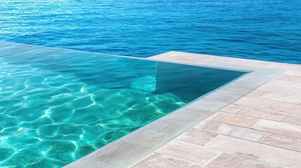 Luxury cruises vacation exclusive getaway. Serene infinity pool with clear water beside textured stone surface.