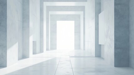 Abstract White Concrete Corridor, Light Entering, Architectural Interior, Stock Image