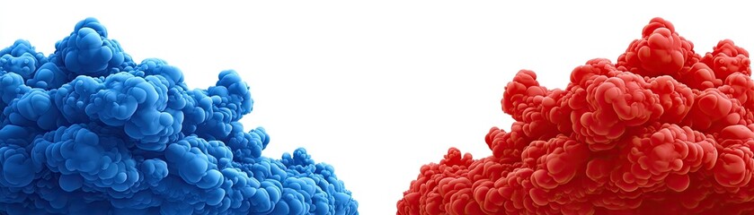 Obraz premium Blue and red ink clouds collide, isolated on white. Design element