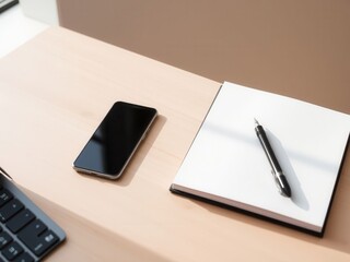 Modern Workplace Setup with Smartphone and Notebook