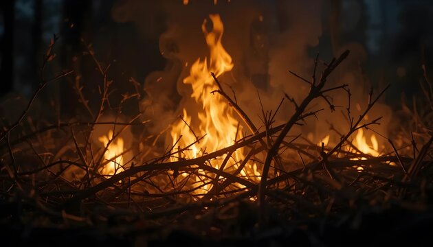 Burning Branches: Intense Fire in the Night