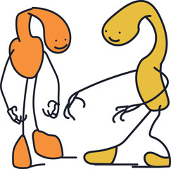 Art with two yellow animals or characters