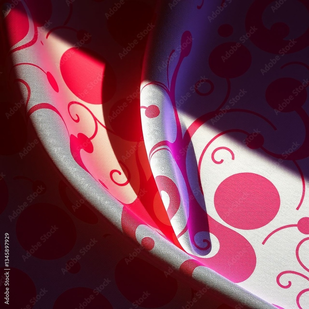 Wall mural textile with vibrant patterns and curves in soft lighting