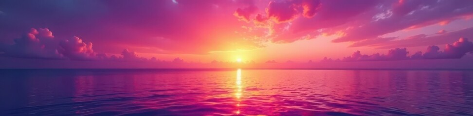 Fototapeta premium Vibrant purple and yellow sunrise paints the calm sea with breathtaking hues , purple, nature, palette