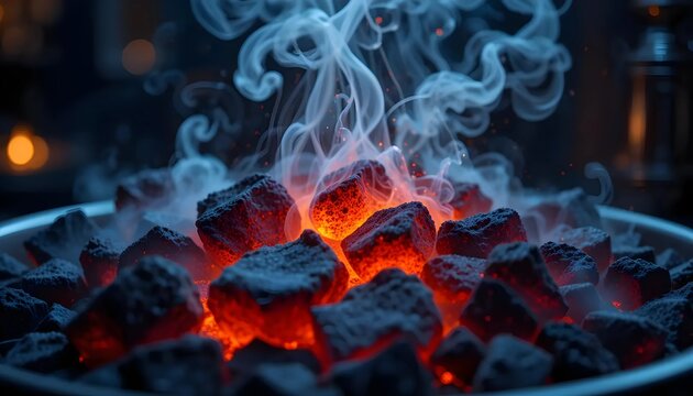 Glowing Embers and Swirling Smoke in a Dark Setting