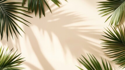 Palm Leaves Create Serene Shadows On A Beige Wall.