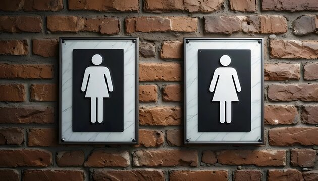 Simple Restroom Signs on Brick Wall