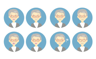 シニア男性の顔のアイコンセット