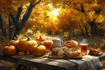 Rustic Autumn Picnic Feast, Picnic scenes