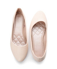 Stylish ballet flats on white background