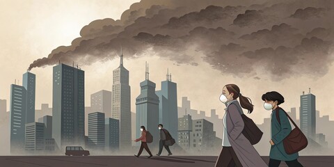A simulation of PM2.5 dust and smoke in the city that is harmful to people's health.