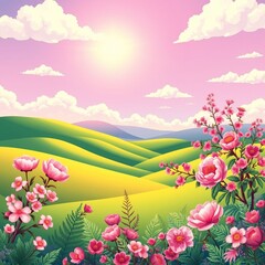 Floral Landscape with Sunlight
