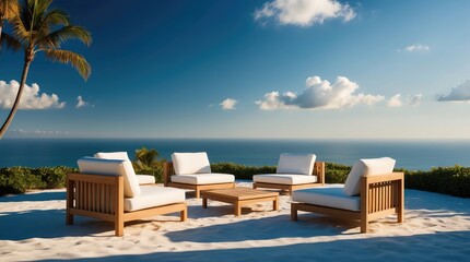 Fototapeta premium Beach furniture outdoors horizon.