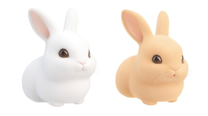Fototapeta premium Two adorable rabbits one white and one brown posing in a simple studio setting with a plain white background showcasing their soft furry coats and gentle expressions