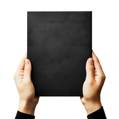 Obraz premium Hands holding empty black certificate mock up isolated