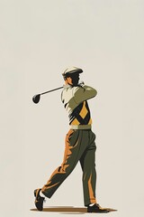 drawing  silhouette of a golfer in mid-swing in retro-style,sport or hobby in the mid-20th century concept