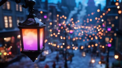 Snowy, magical night street scene