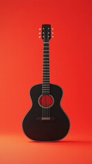 Fototapeta premium black guitar with red background