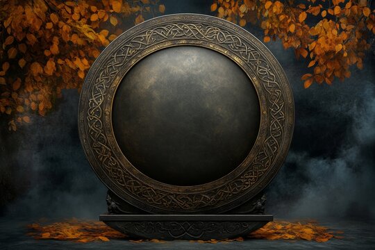 A mystical scrying mirror with a shimmering, otherworldly reflection