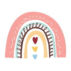 Cute Pastel Rainbow with Hearts Illustration