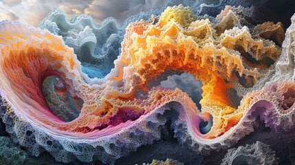 A surreal splash of melting electric hues creating infinite loop fractals © Kanok