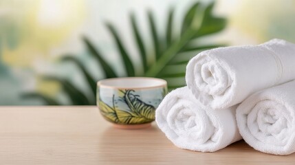 Tranquil Spa Scene With Towels And Artistic Cup Design