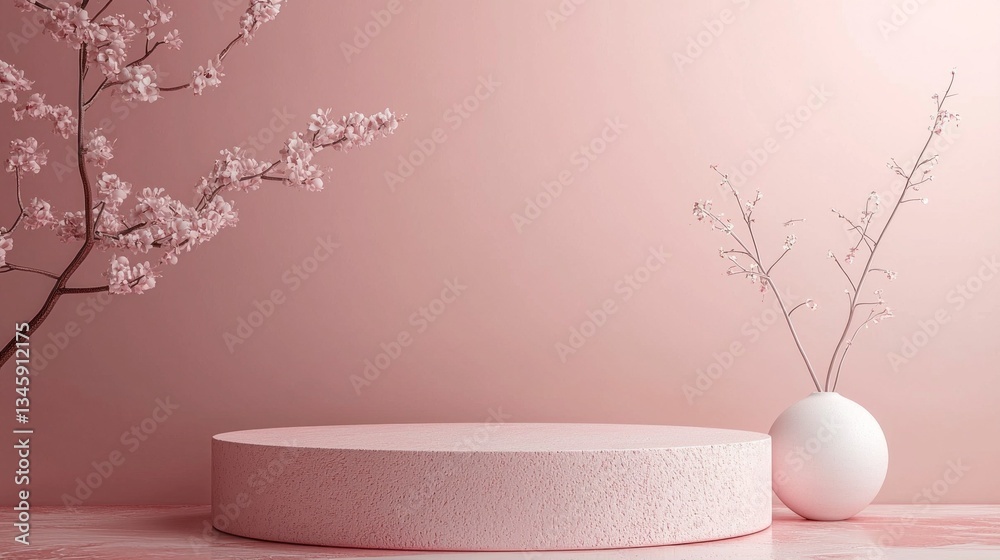 Aufkleber soft pink hues create a calming atmosphere as cherry blossoms gently rest beside a simple white vase