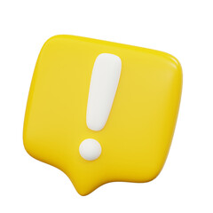 3d warning icon, watch out, be careful or exclamation mark symbol with yellow color