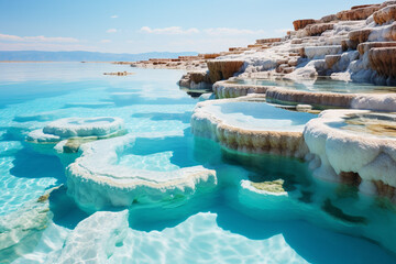 Pays homage to allure of Pamukkale in Turkey, unveiling ethereal cascades of opalescent mineral laden waters, otherworldly vistas, and profound awe stirred by this unparalleled marvel of nature
