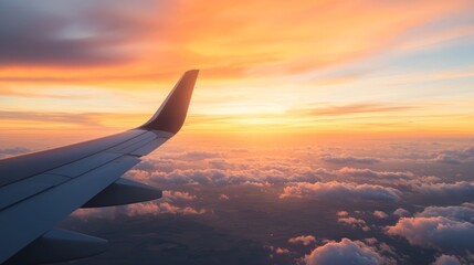 Obraz premium Breathtaking sunset flight experience above the clouds aerial photography tranquil skies serene viewpoint nature's beauty
