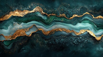 Abstract Teal Gold Marble Texture Luxury Art Print