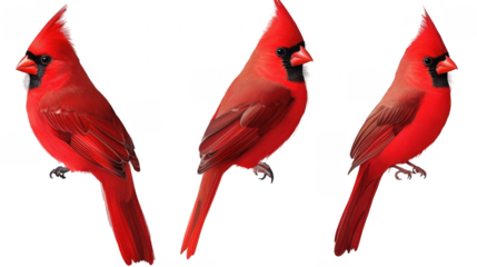 Vibrant Red Cardinal Birds on a Transparent Background
