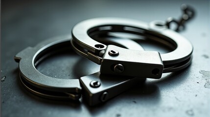 Metal Handcuffs Close Up on Dark Surface Law Enforcement and Justice