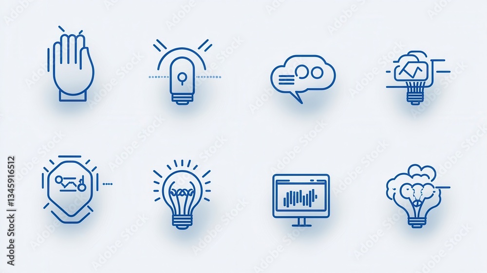Poster a set of outline icons representing different aspects of business optimization and automation such a