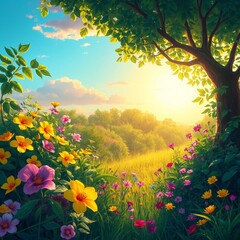 Obraz premium Nature Scenery with Vibrant Flowers