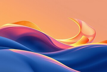 Colorful fluid shapes under a soft gradient sky