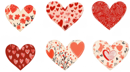 Colorful Heart Designs in Various Patterns and Textures for Love Themes