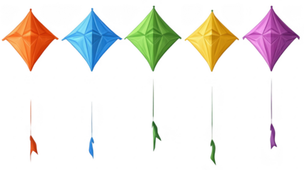 Colorful Kites in Bright Shades Soaring in a Clear Blue Sky