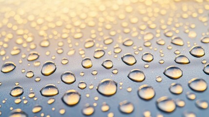 Golden Water Droplets In Soft Radiant Sunlight Macro View