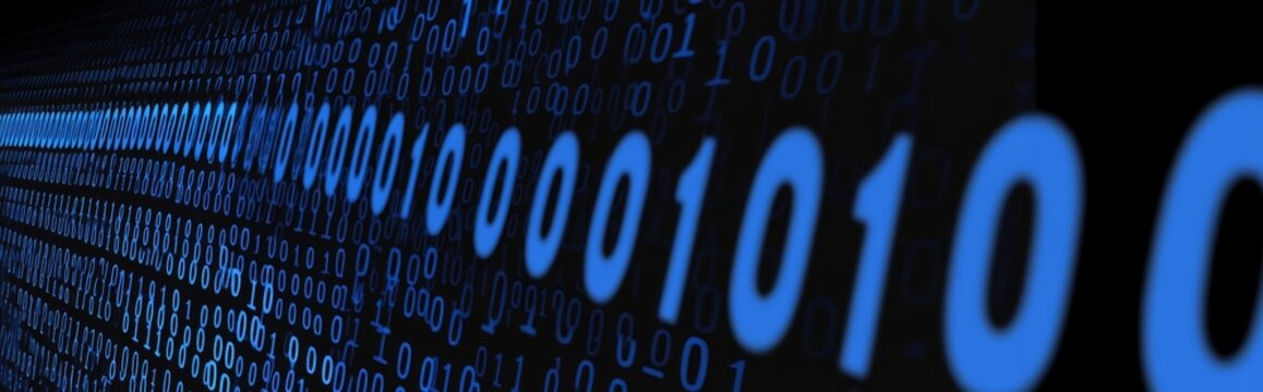 Blue binary TEXT "0" "1" code gradient with black background
