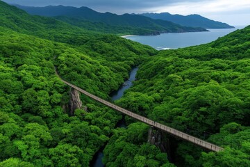 A scenic hike along the Jogasaki Suspension Bridge, with lush greenery and an endless view of the Pacific Ocean