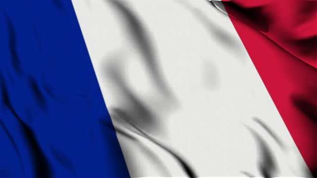 The National flag of France, France 3d flag, Flag of France 3d waving Animation, France waving 4K footage, close up flag for Independence day, 4K Resolution with Slow Motion.