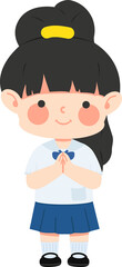 Kid girl raising  hand in a greeting cartoon