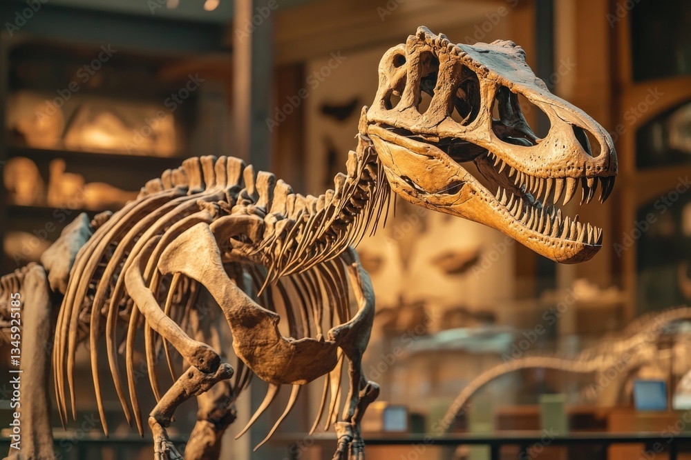 Poster a fossilized tyrannosaurus rex skeleton on display in a natural history museum
