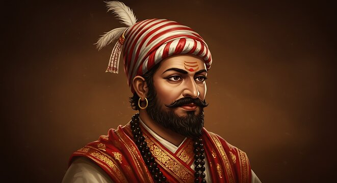Majestic portrait of a historical Indian leader in traditional attire and turban